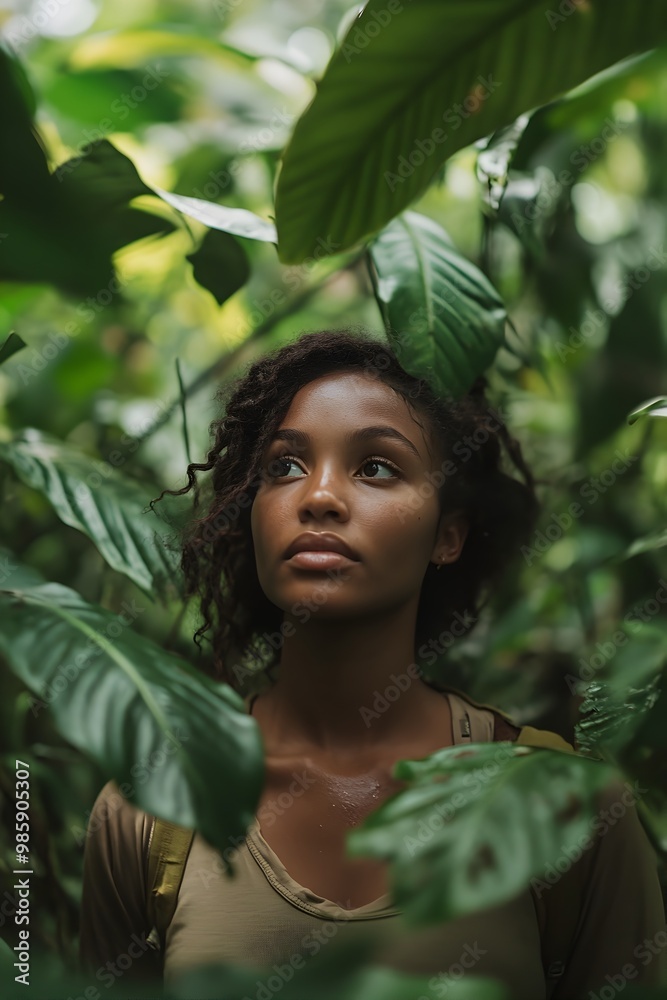 Enthralling Environmental Portrait of a Woman in the Lush Rainforest Enthralling Environmental Portrait of a Woman in the Lush Rainforest