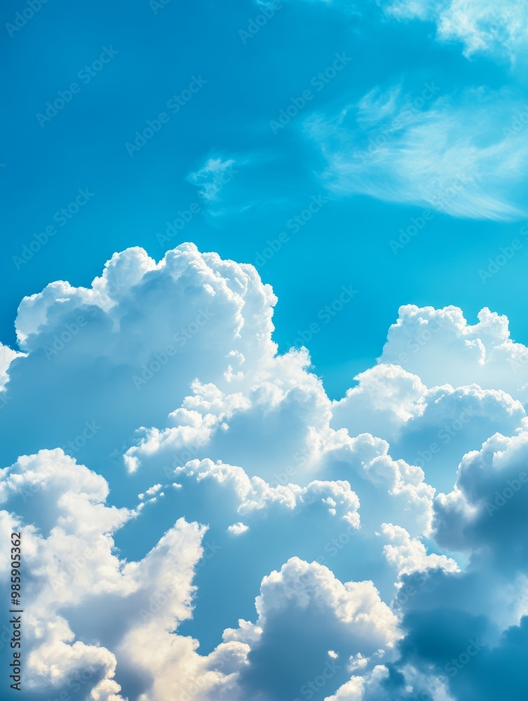 © Sanwa - Beautiful blue sky with fluffy white cumulus clouds, a stunning view of nature's artistry. The clouds represent hope, freedom, change, and a sense of peace.