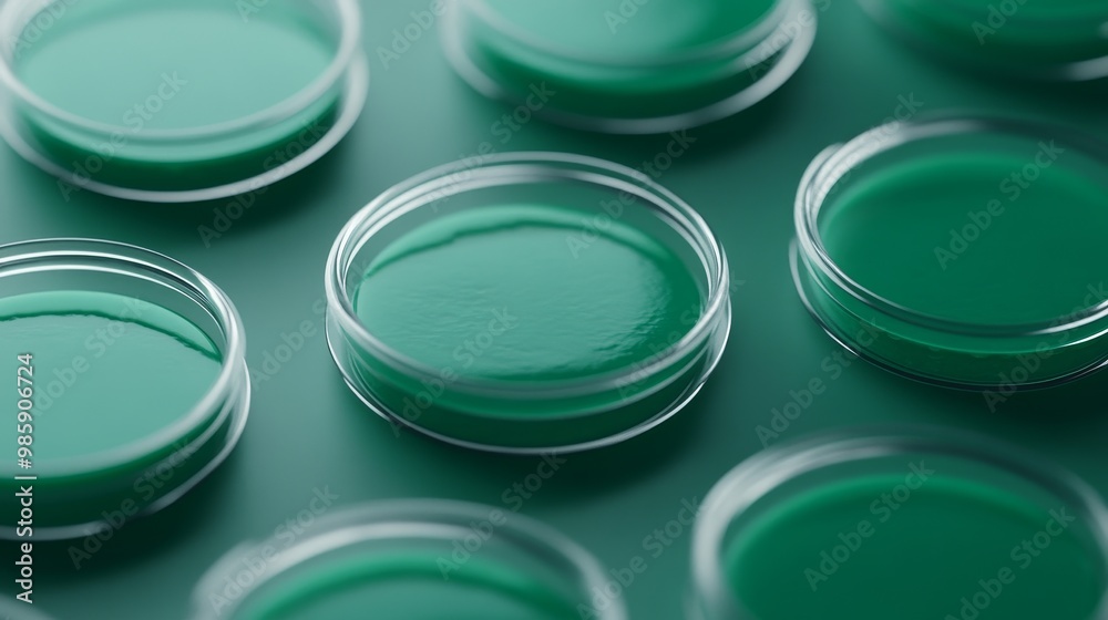 Close-up of petri dishes filled with a vibrant green liquid, representing scientific research, experimentation, and the potential for breakthroughs. Close-up of petri dishes filled with a vibrant green liquid, representing scientific research, experimentation, and the potential for breakthroughs.