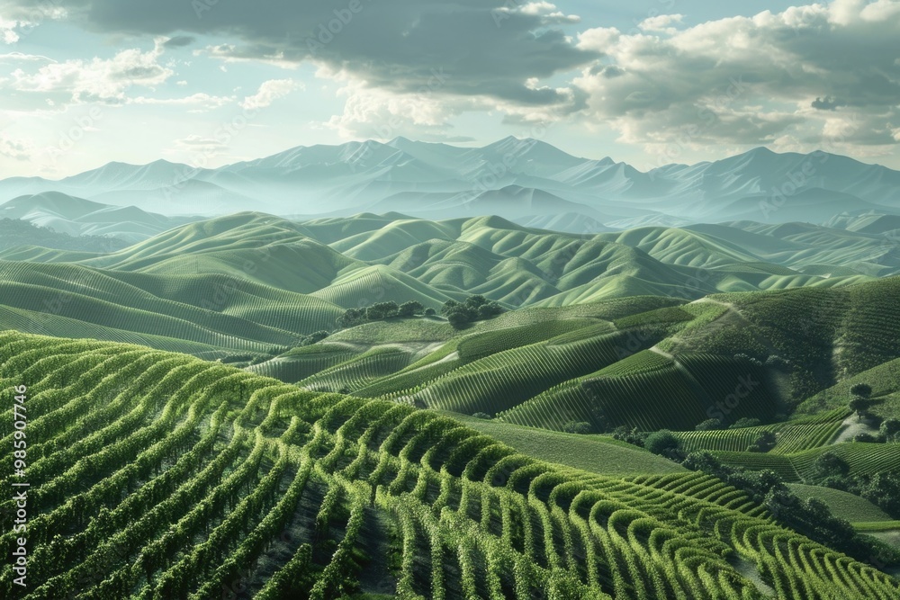 Fototapeta premium A serene landscape with rolling hills and distant mountains