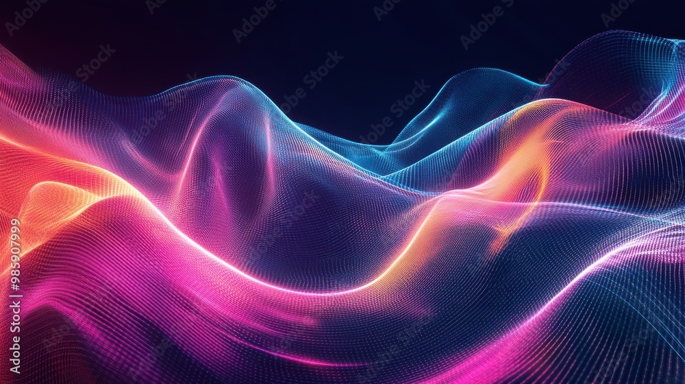 Fototapeta premium Abstract Digital Wave with Neon Lights and Gradient Color