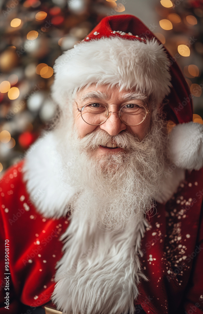Portrait of Santa Claus on bright background