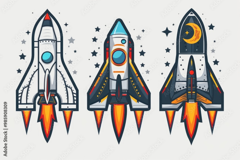 A group of three rockets soaring through the air A group of three rockets soaring through the air