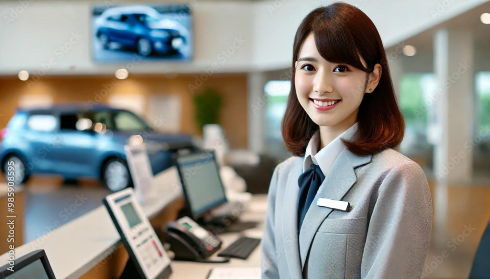 カーディーラーのフロントスタッフの女性 カーディーラーのフロントスタッフの女性