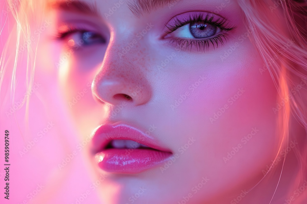 ethereal portrait showcasing radiant pink makeup on flawless skin serene expression and soft lighting emphasize elegance and natural beauty in harmonious composition ethereal portrait showcasing radiant pink makeup on flawless skin serene expression and soft lighting emphasize elegance and natural beauty in harmonious composition