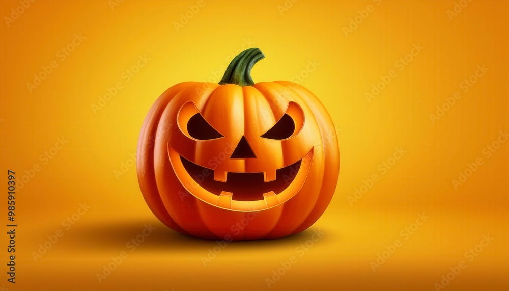 Halloween pumpkin on orange Background. Generative Image Halloween pumpkin on orange Background. Generative Image