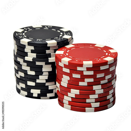 Poker chips stacked, isolated on white background