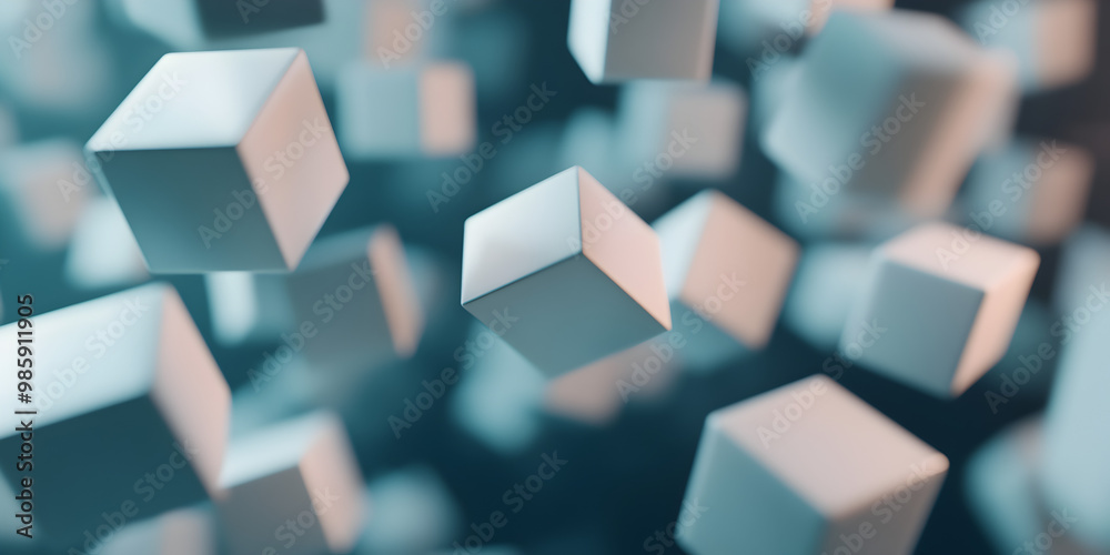 Floating cubes creating an abstract structure.
Floating cubes creating an abstract structure.