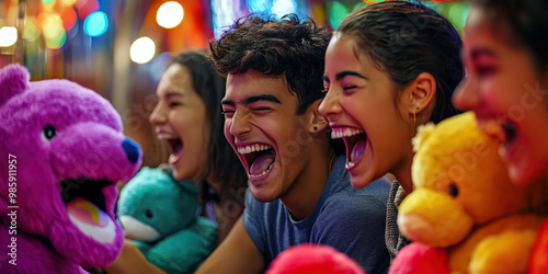 Carnival Games: People try their luck at winning stuffed animals and novelty prizes, laughing and cheering as they play. photo