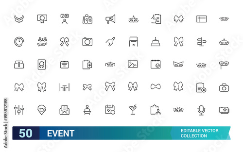 Event planning outline icons collections, Event organisation icons for web and mobile app. Management, wedding, Outline icons collection. editabale stroke icons set.