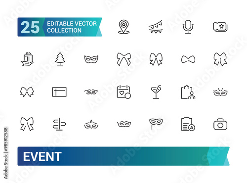 Event planning outline icons collections, Event organisation icons for web and mobile app. Management, wedding, Outline icons collection. editabale stroke icons set.