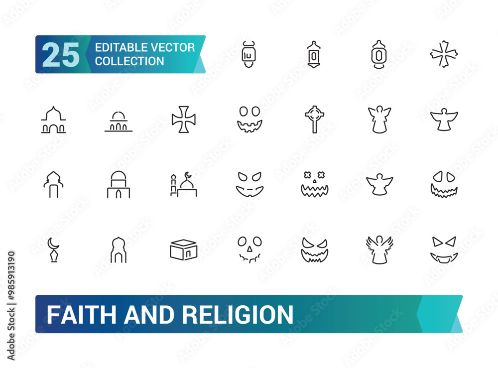 Religion and faith line icons collection. Big UI icon set in a flat icons set. Thin outline icons pack. editabale stroke icons set. Religion and faith line icons collection. Big UI icon set in a flat icons set. Thin outline icons pack. editabale stroke icons set.