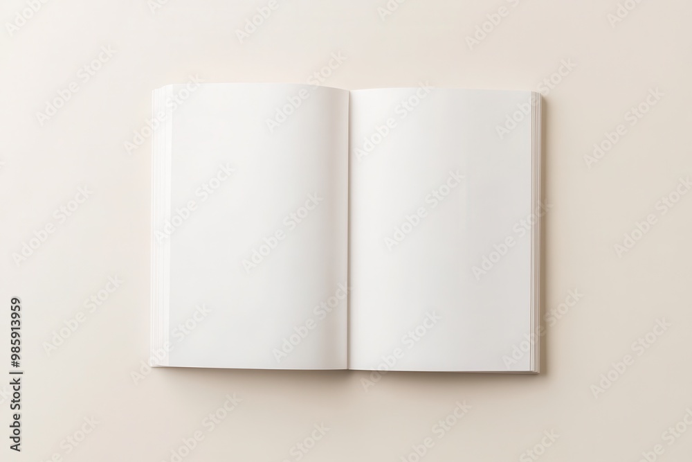 open magazine mockup, close up, high angle view, beige background open magazine mockup, close up, high angle view, beige background
