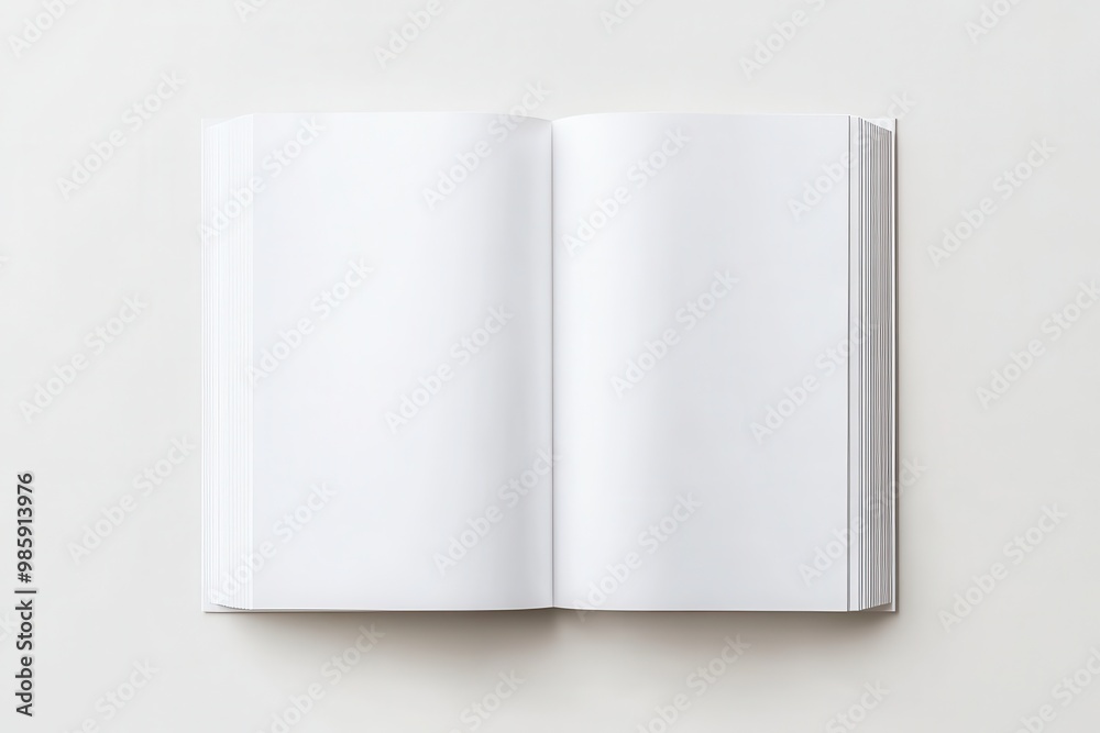 open magazine mockup, close up, high angle view, beige background open magazine mockup, close up, high angle view, beige background