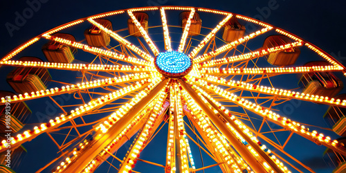 Whirl of the Ferris Wheel: An old-fashioned Ferris wheel, its lights twinkling against the night sky, transporting passengers to a simpler time.