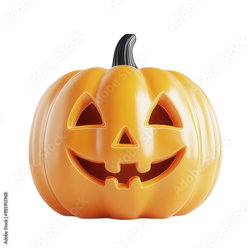 A cheerful Halloween pumpkin with a smiling face, perfect for seasonal decorations and festive imagery.