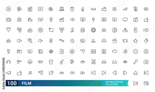 Film Media icons collection, Icons big set for design. minimal thin line web icon set. Outline icons collection. editabale stroke icons set. photo