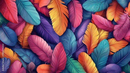 Colorful Vibrant Feather Pattern Background