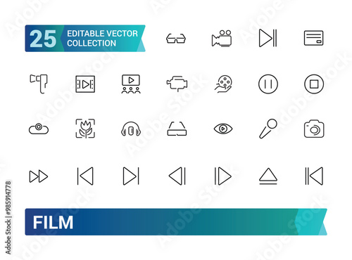 Film Media icons collection, Icons big set for design. minimal thin line web icon set. Outline icons collection. editabale stroke icons set. photo