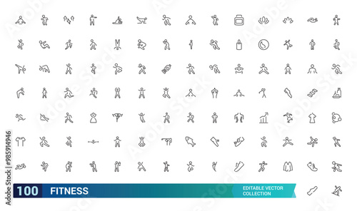 Set of line icons related to Fitness, gym. Outline icon collection. minimal thin line web icon set. editabale stroke icons set. photo