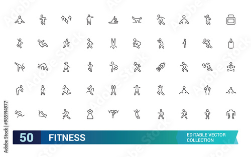 Set of line icons related to Fitness, gym. Outline icon collection. minimal thin line web icon set. editabale stroke icons set.