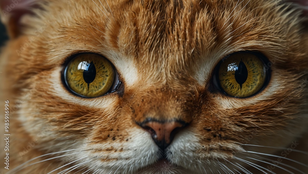 Close-up illustration of a cat's face with big eyes. Close-up illustration of a cat's face with big eyes.