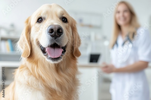 Pet care, stethoscope and dog with veterinary woman in consultation office for growth, wellness and examination.