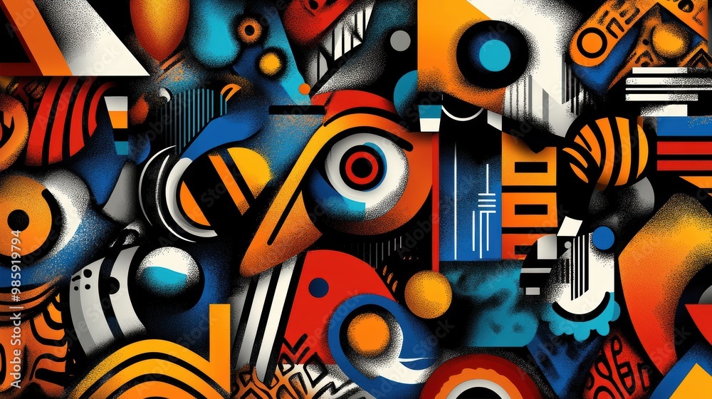 Obraz premium Abstract Colorful Geometric Pattern with Eye Motifs
