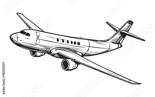 Airplane sketch vector illustration isolated on white background. Side view.