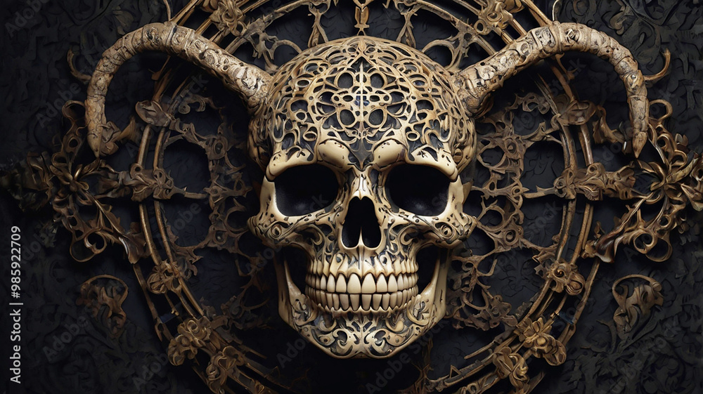 A dark, gothic skull with intricate details, hauntingly beautiful in its unique and diverse design A dark, gothic skull with intricate details, hauntingly beautiful in its unique and diverse design