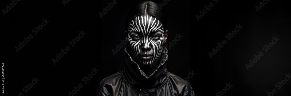 camouflage zebra face woman fighter night dark camouflage zebra face woman fighter night dark