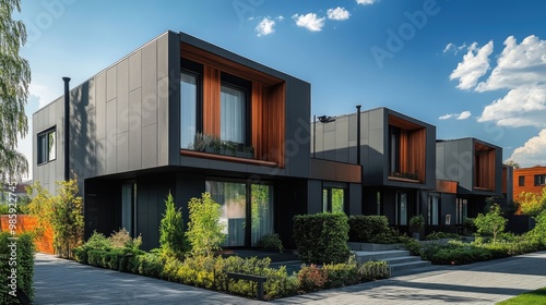 Modern modular private black townhouses Residential architecture exterior