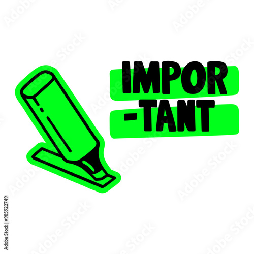 Hand-drawn highlighter with important text. Creative sticker symbolizing emphasis, priority, and key information. Vector illustration for productivity, note-taking, and focus.