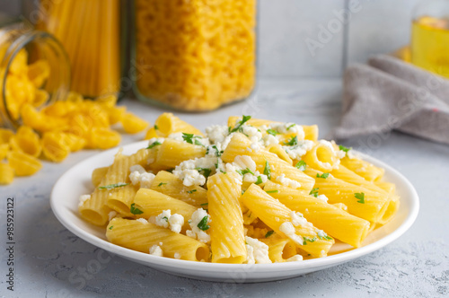 Delicious dishes; Cheese Sauce Penne Pasta (Turkish name; peynirli makarna) photo