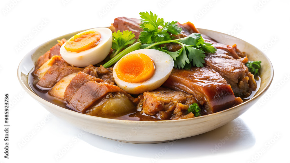 Thai Style Pork Leg Stew with Five Spices, Stewed pork leg and mix pork ,egg in street food, fresh ham on rice, Rice with Pork Leg Stew, Thai street food Thai Style Pork Leg Stew with Five Spices, Stewed pork leg and mix pork ,egg in street food, fresh ham on rice, Rice with Pork Leg Stew, Thai street food