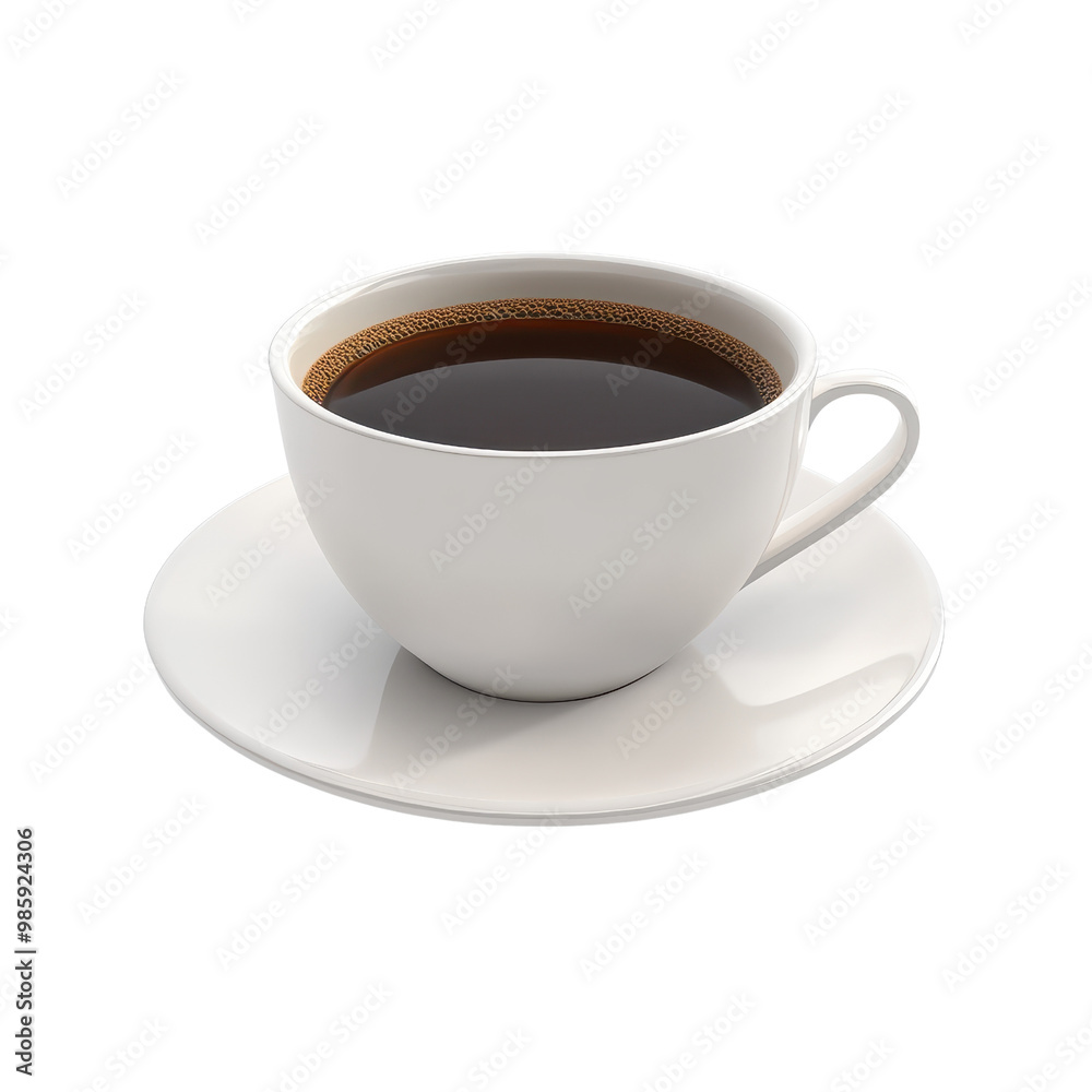A pristine white cup filled with rich black coffee resting on a round saucer, perfect for morning rituals and cozy moments., isolated on a transparent background. A pristine white cup filled with rich black coffee resting on a round saucer, perfect for morning rituals and cozy moments., isolated on a transparent background.