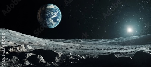 Fototapeta Naklejka Na Ścianę i Meble -  moon earth satellite view space