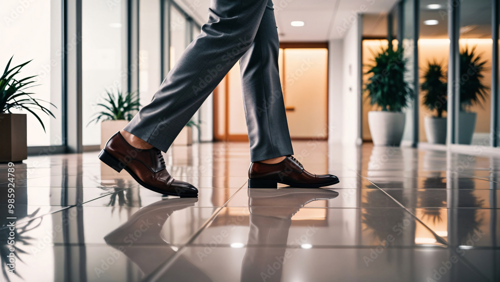 Man in Brown Shoes and Pants Walks Across the Room with Confidence Man in Brown Shoes and Pants Walks Across the Room with Confidence