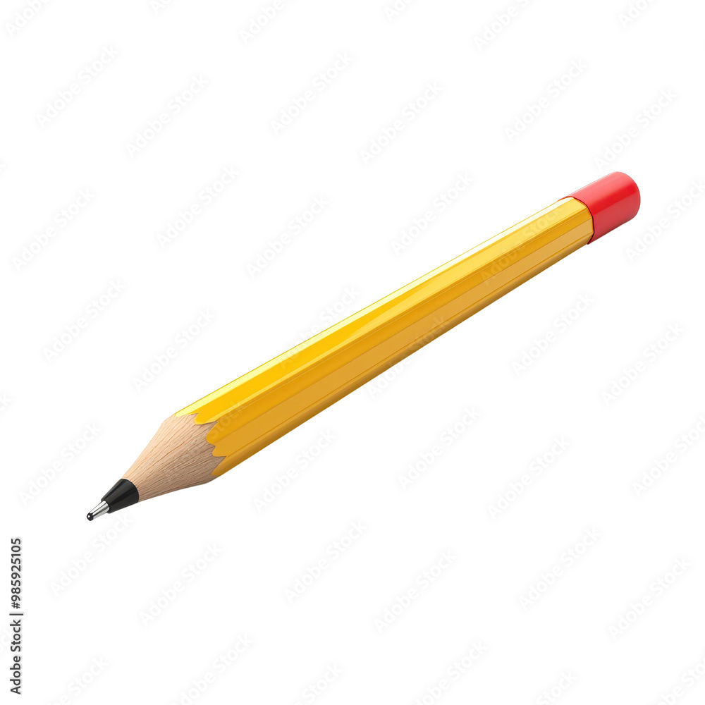 A vibrant yellow pencil with a red eraser, ideal for artistic and educational purposes, symbolizing creativity and learning., isolated on a transparent background.