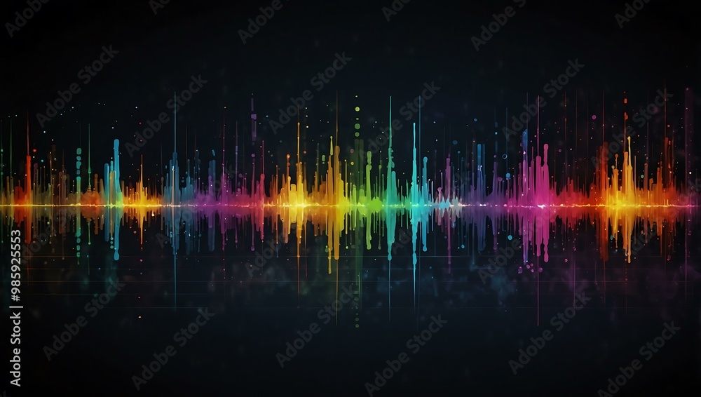 Colorful digital sound wave on a dark background, visualizing audio frequencies. Colorful digital sound wave on a dark background, visualizing audio frequencies.