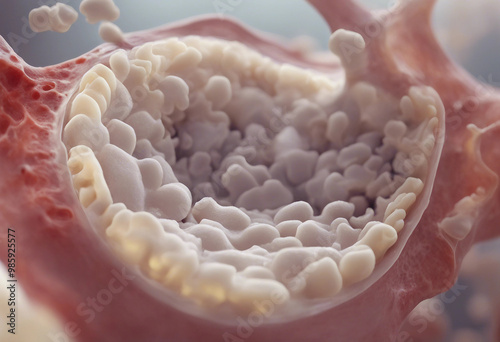 Capture the process of bone resorption showing how osteoclasts break down bone tissue to release cal photo