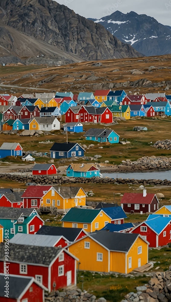 Colorful houses along the coast of Greenland. Colorful houses along the coast of Greenland.