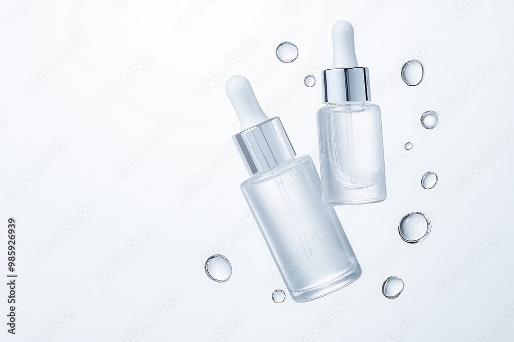 Two floating ampoule bottles at slight angles Two floating ampoule bottles at slight angles