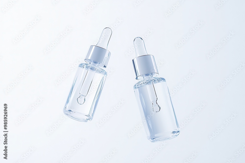 Two floating ampoule bottles at slight angles Two floating ampoule bottles at slight angles