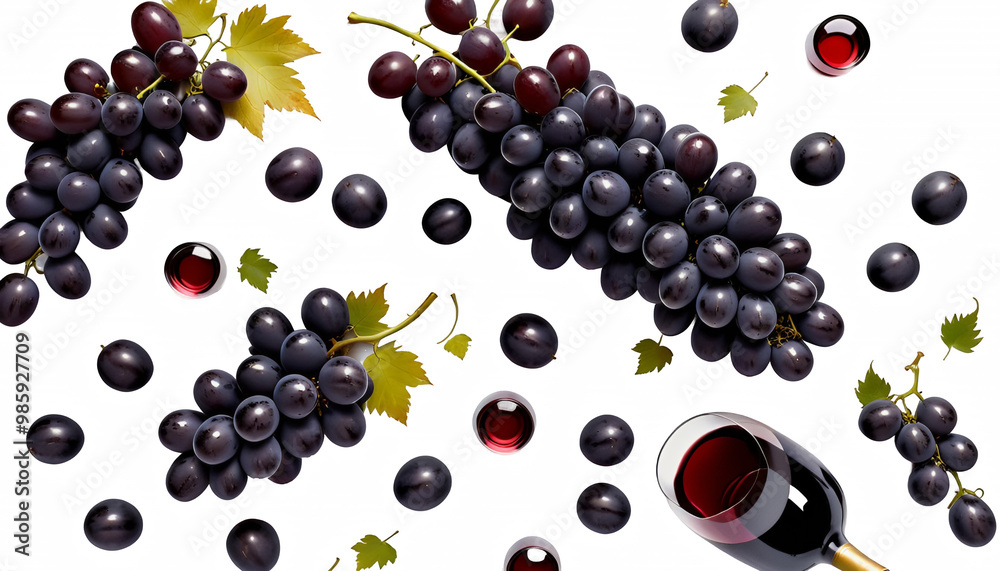 mix creative grapes black bunch wine white background red generative ai fruit wine vine fresh red bunch grape food ripe nature agriculture berry sweet winery purple black closeup tasty organic