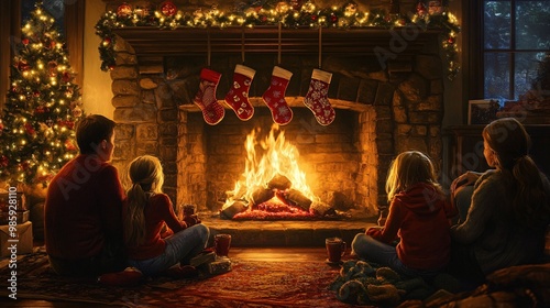 Cozy Family Gathering by the Christmas Fireplace