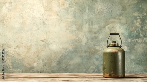 Vintage Military Canteen on Rustic Wood