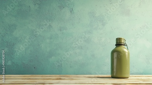 Vintage Military Canteen on Rustic Wood