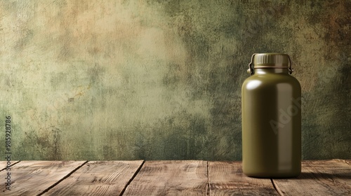 Vintage Military Canteen on Rustic Wood