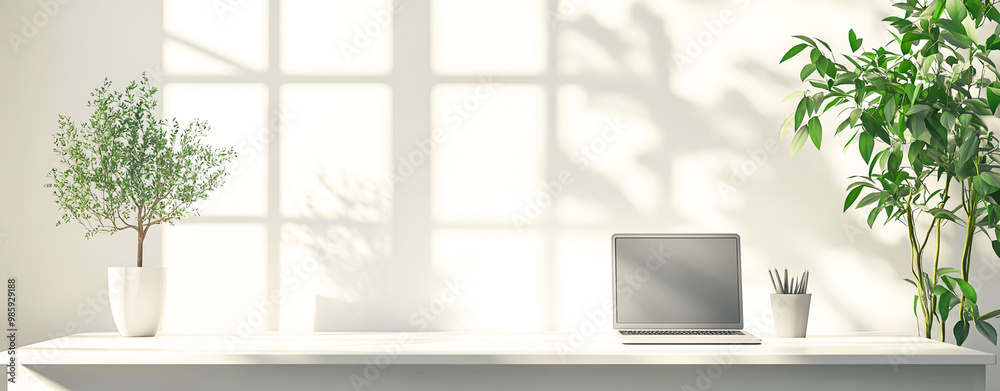 Modern Workspace with Greenery and Natural Light Modern Workspace with Greenery and Natural Light